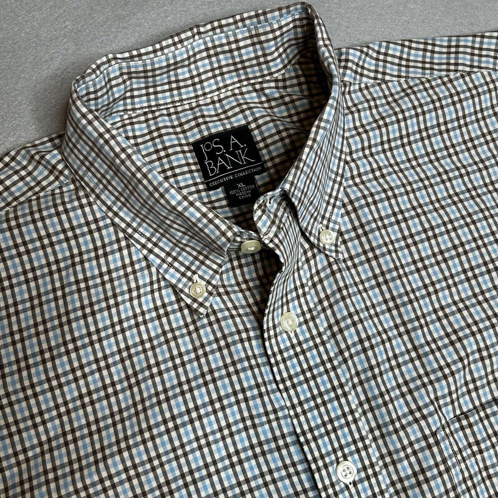 Jos A Bank Executive Collections Men XL Brown Plaid Long‎ Sleeve Button Down